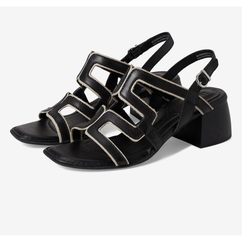 NIB Born Sofia 11 M Leather Block Heel Sandals Black Birch Geometric Straps $120